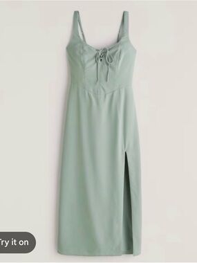 Abercrombie Sage Green Lace-Up Midi Dress